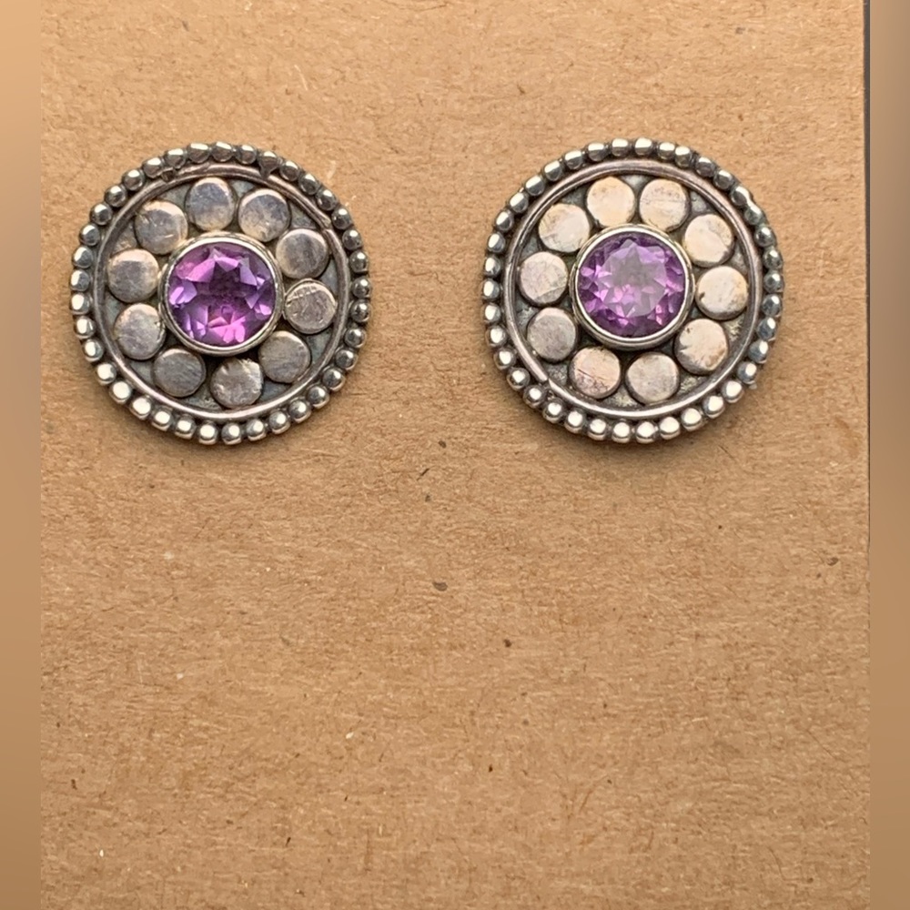 Sterling silver & amethyst post earrings